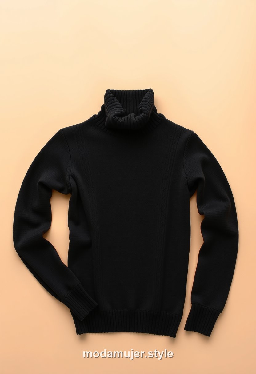 Jersey de cuello alto negro de punto fino