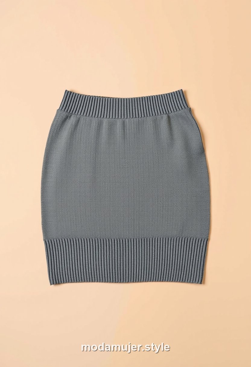 Falda midi de punto en color gris topo
