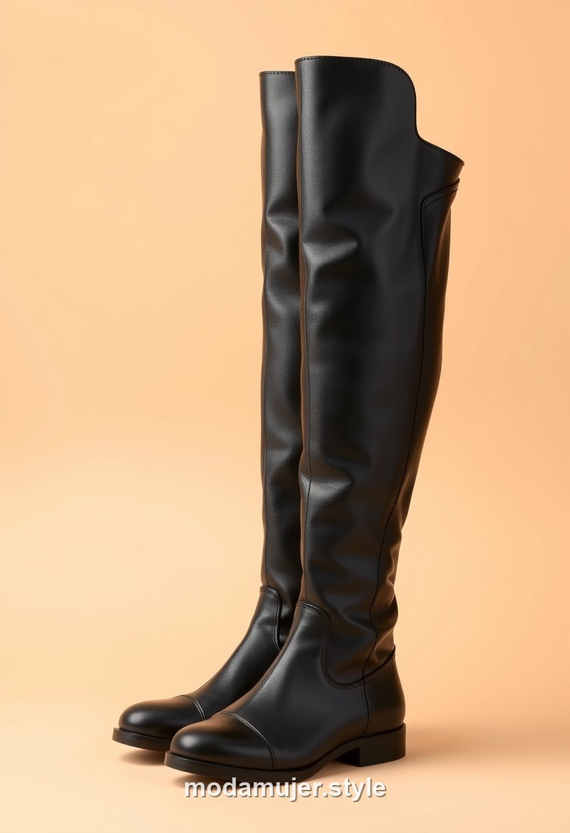 Botas altas de caña alta de cuero negro
