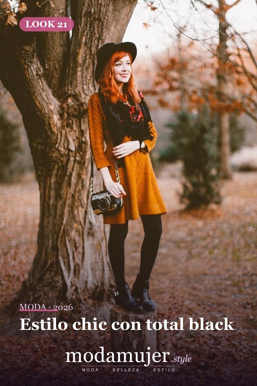 Estilo chic con total black — Más de 33 trajes lindos de moda de invierno