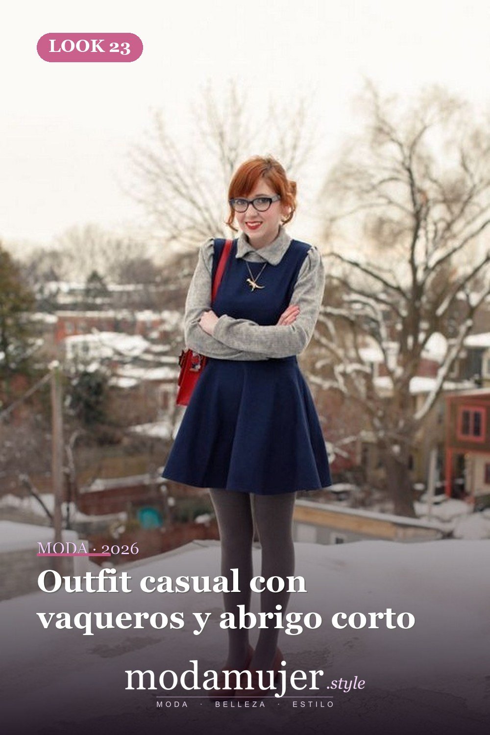 Outfit casual con vaqueros y abrigo corto — Más de 33 trajes lindos de moda de invierno