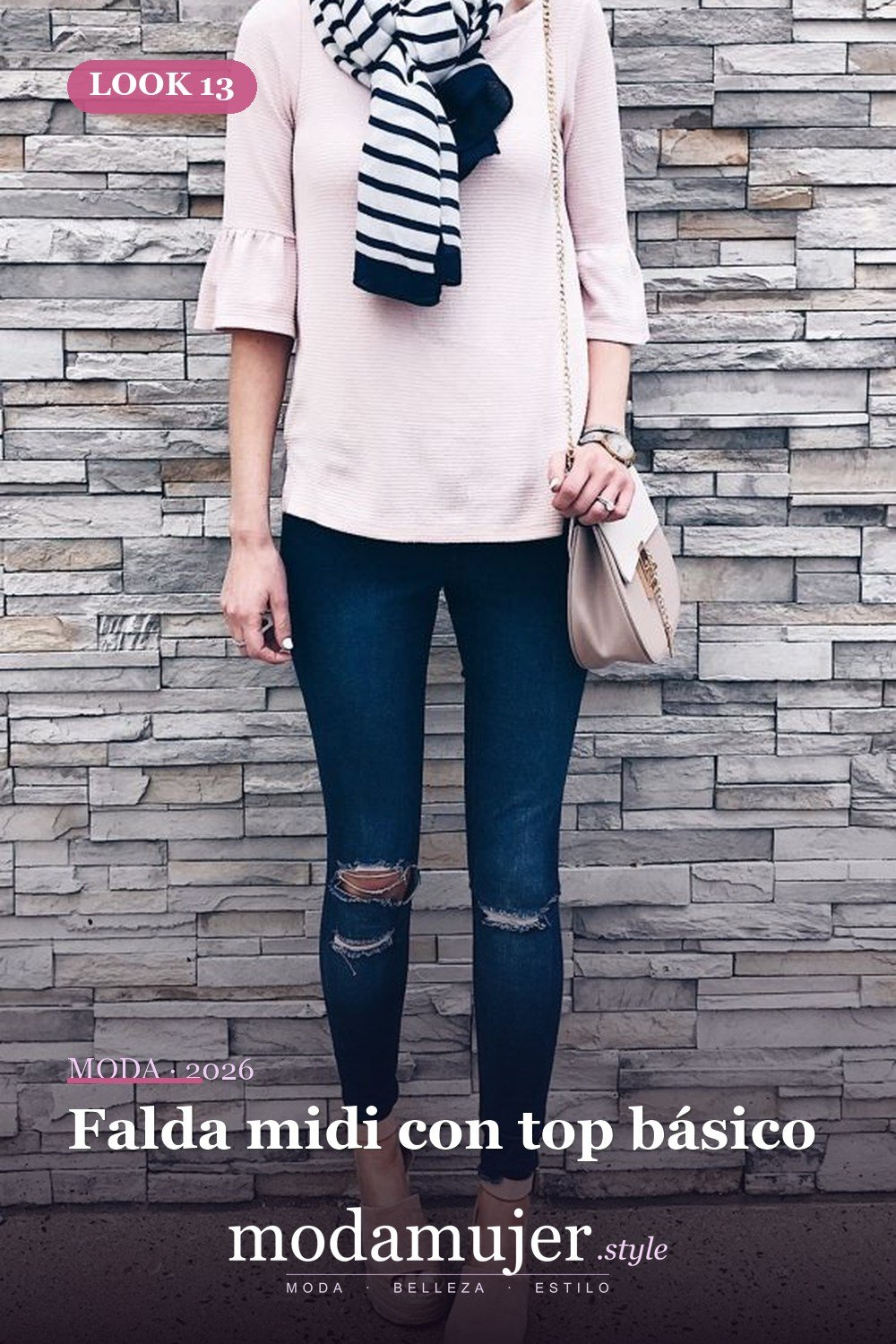 Falda midi con top básico — Más de 35 acogedoras ideas de trajes de primavera cómodos para usar todos los días