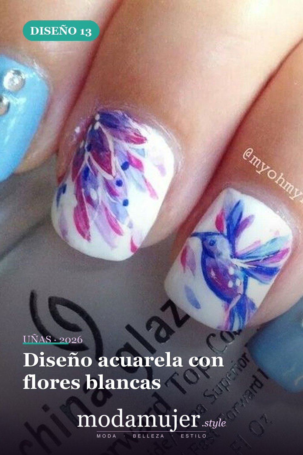 Diseño acuarela con flores blancas — Más de 35 ideas de arte de uñas de acuarela inusuales que se ven geniales