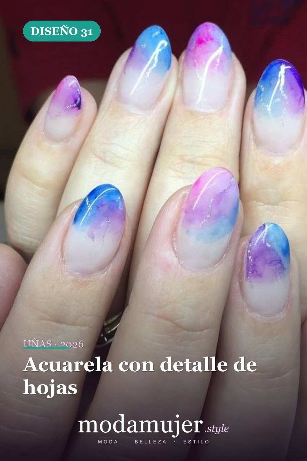 Acuarela con detalle de hojas — Más de 35 ideas de arte de uñas de acuarela inusuales que se ven geniales