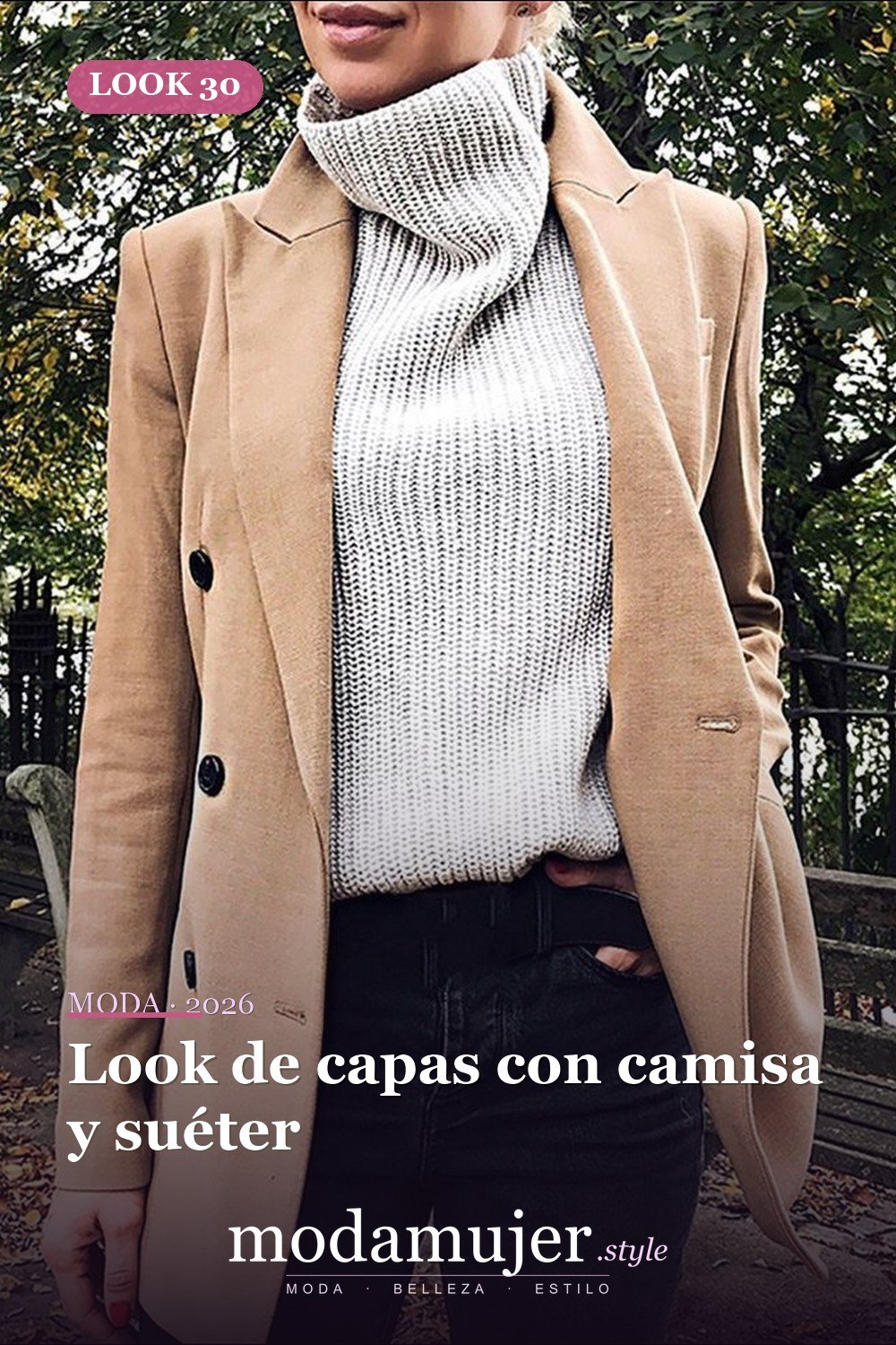 Look de capas con camisa y suéter — Más de 40 ideas de trajes de invierno para mujeres en 2026