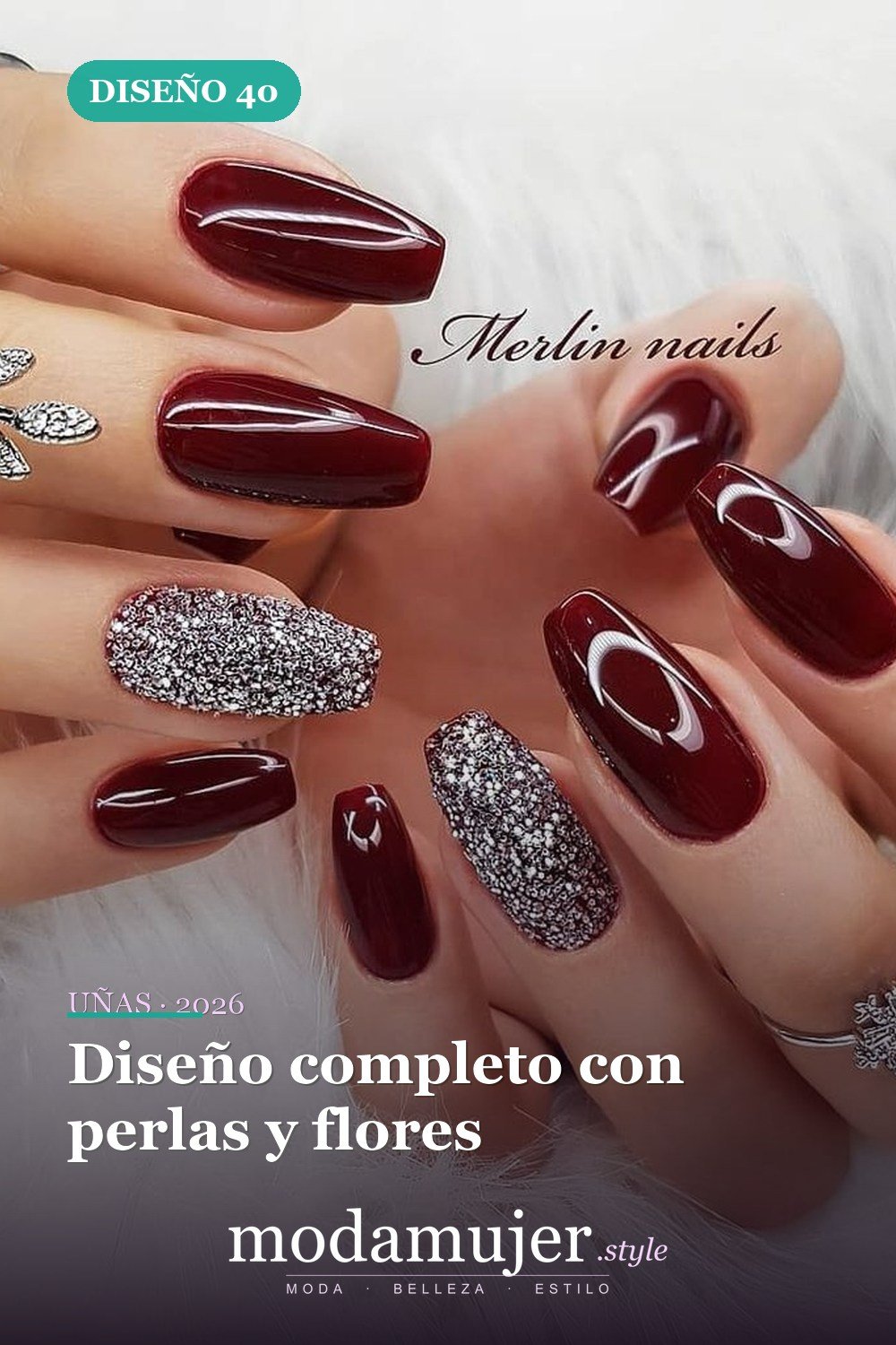 Diseño completo con perlas y flores — Más de 40 ideas inspiradoras de arte de uñas para la fiesta de bodas