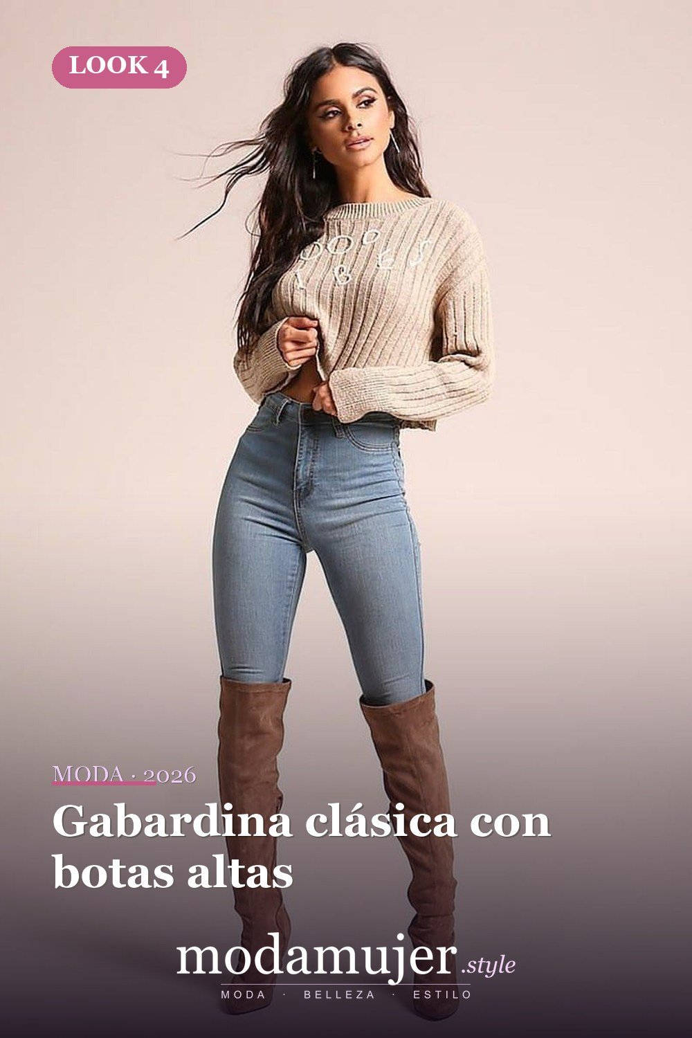 Gabardina clásica con botas altas — Más de 41 combinaciones de botas y abrigos para el invierno 2026