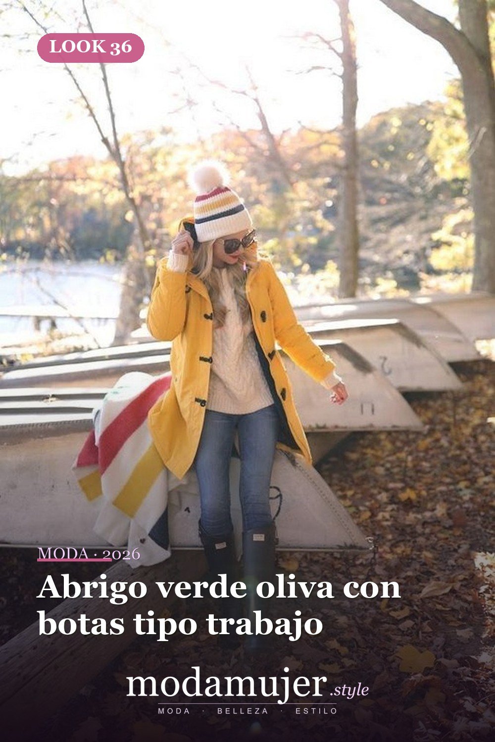 Abrigo verde oliva con botas tipo trabajo — Más de 41 combinaciones de botas y abrigos para el invierno 2026