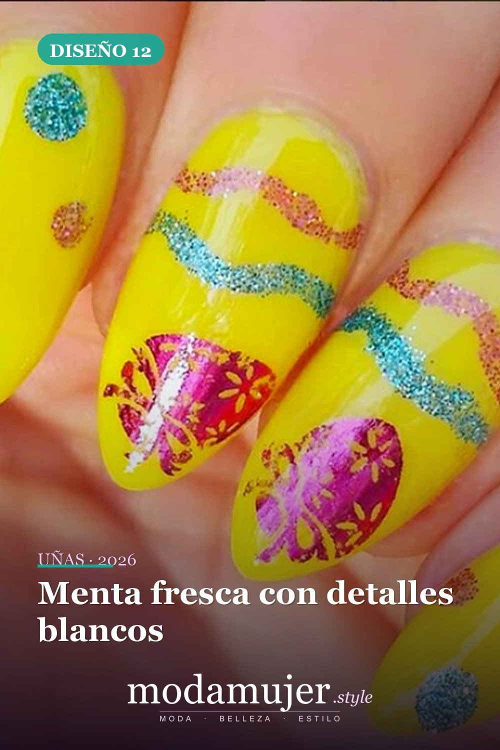 Menta fresca con detalles blancos — Más de 42 ideas modernas de diseño de uñas de Pascua