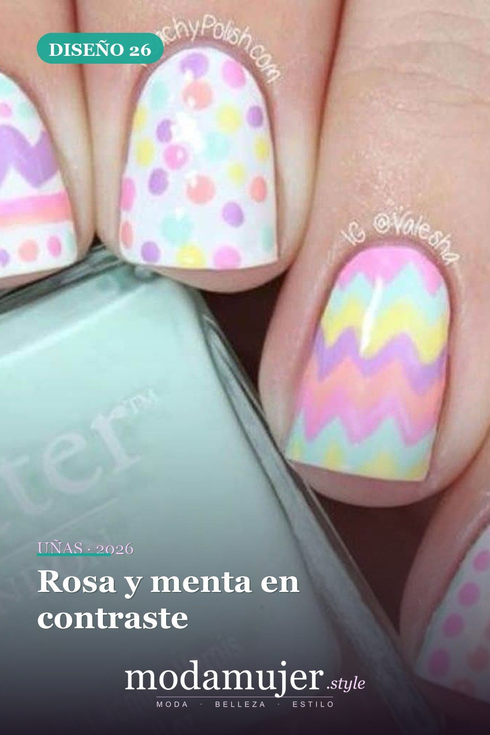 Rosa y menta en contraste — Más de 42 ideas modernas de diseño de uñas de Pascua