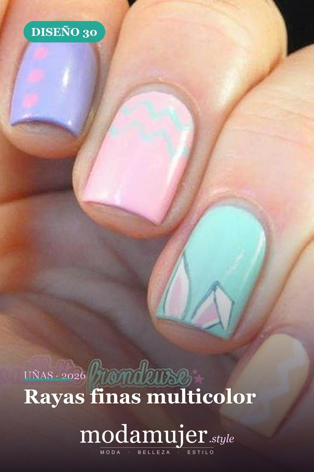Rayas finas multicolor — Más de 42 ideas modernas de diseño de uñas de Pascua