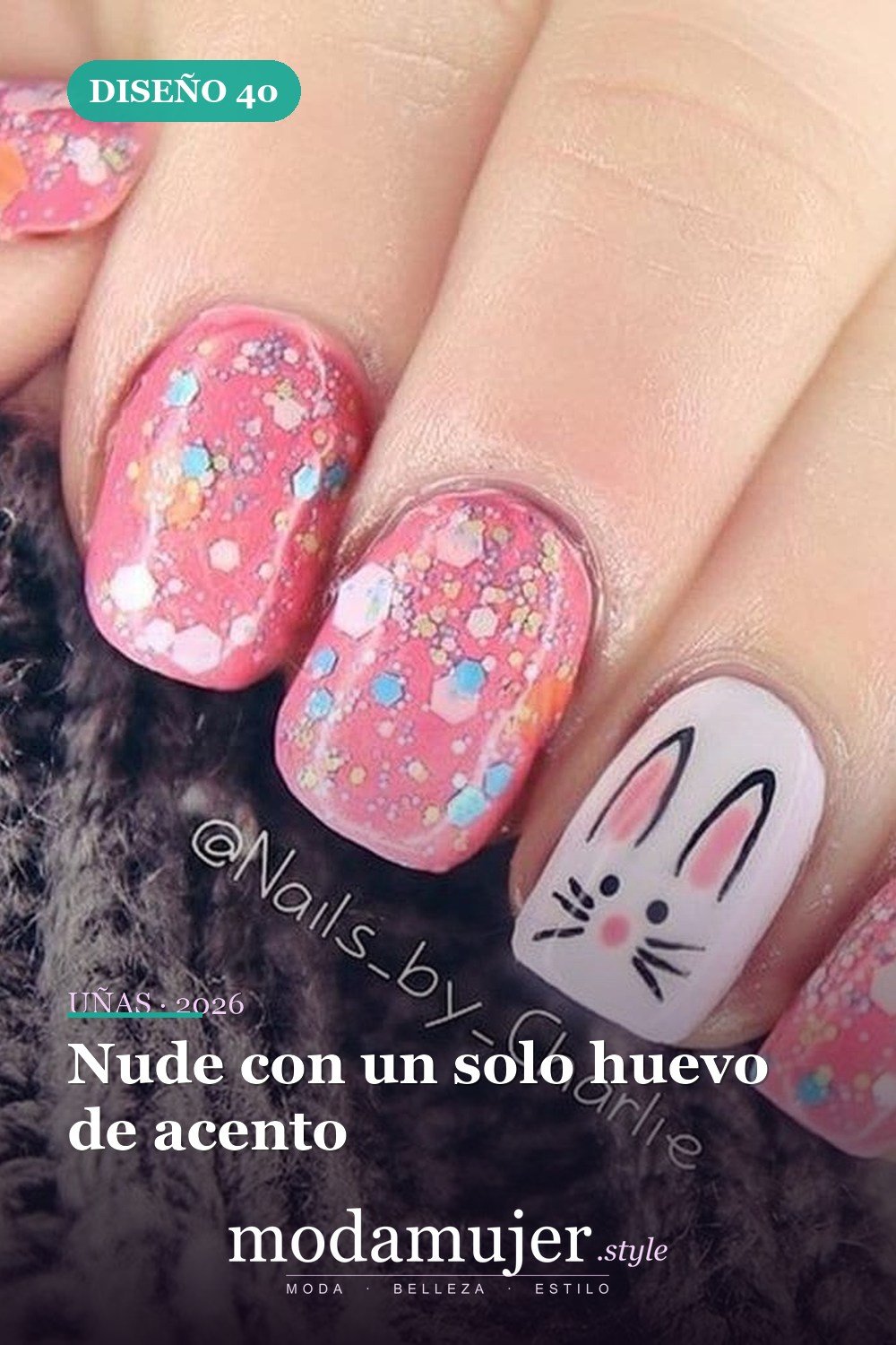 Nude con un solo huevo de acento — Más de 42 ideas modernas de diseño de uñas de Pascua