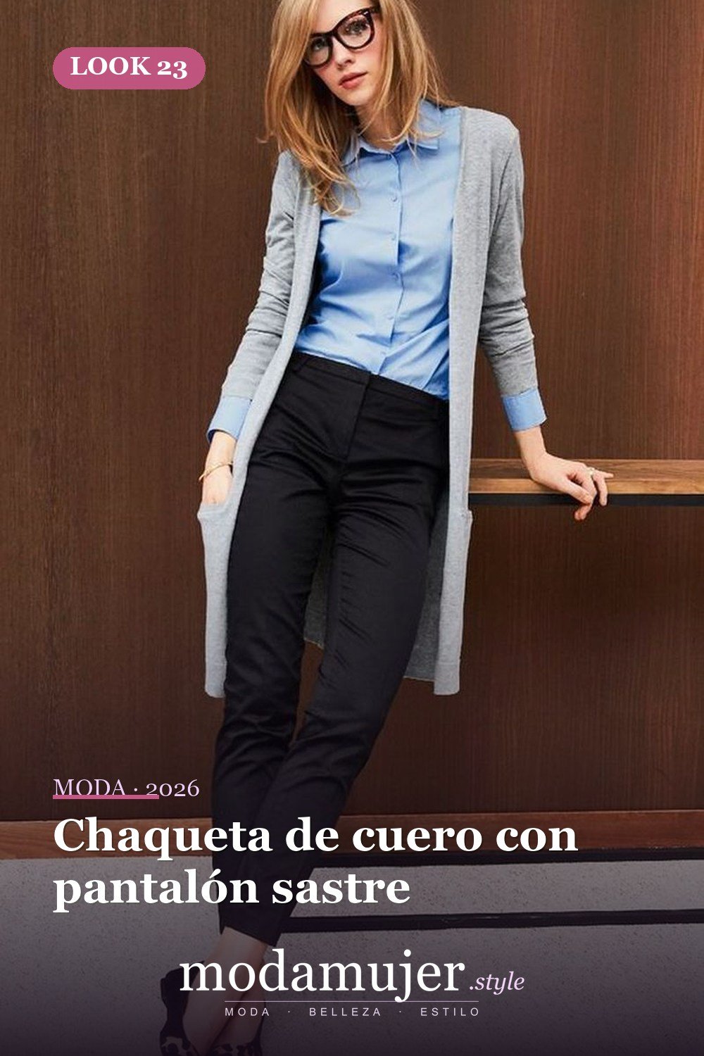 Chaqueta de cuero con pantalón sastre — Más de 42 trajes casuales de trabajo para mujeres para el invierno