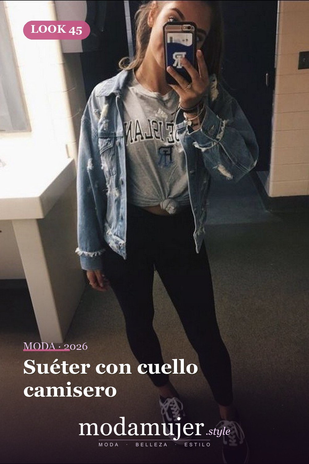 Suéter con cuello camisero — Más de 45 conjuntos de invierno para la escuela que te encantarán