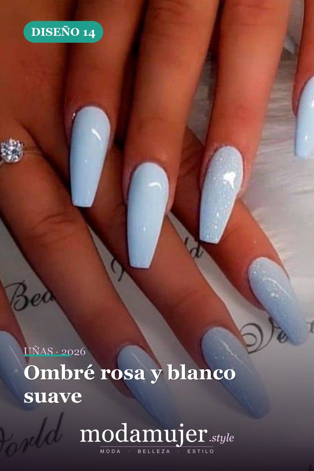 Ombré rosa y blanco suave — Más de 46 bonitos diseños de uñas de ataúd acrílico que debes probar