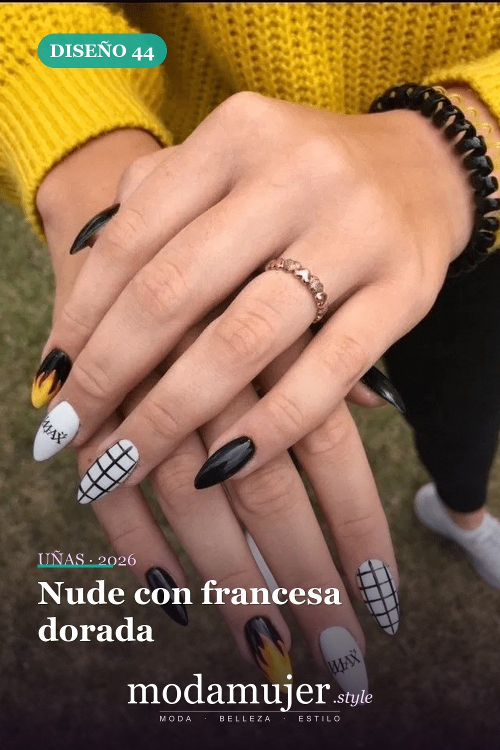 Nude con francesa dorada — Más de 46 bonitos diseños de uñas de ataúd acrílico que debes probar