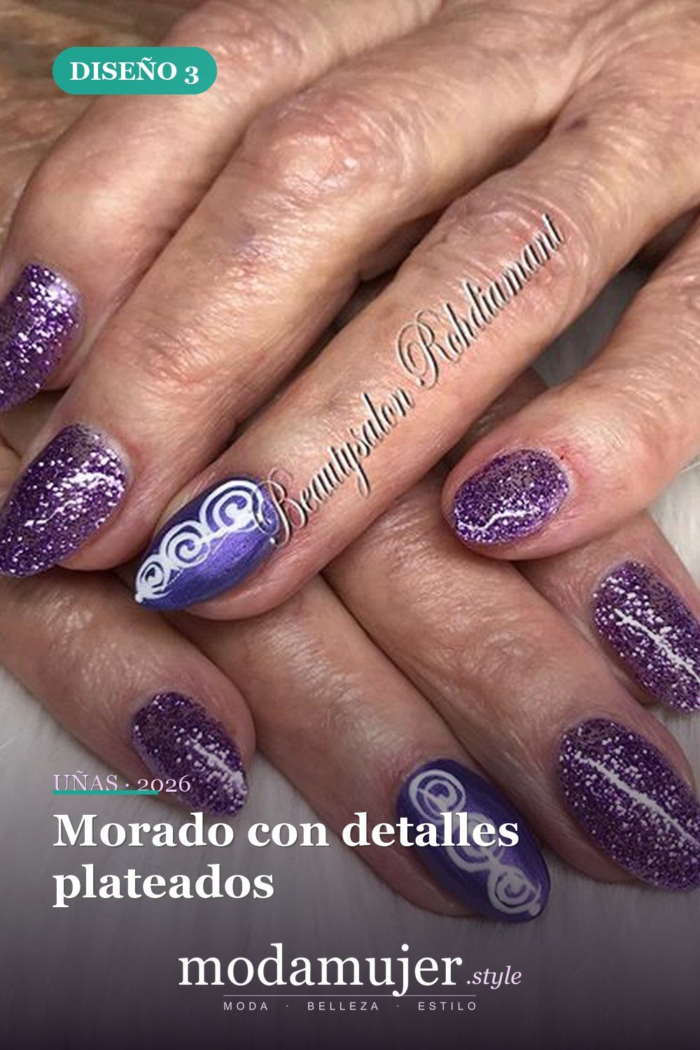 Morado con detalles plateados — Más de 60 encantadores y hermosos diseños de uñas morados