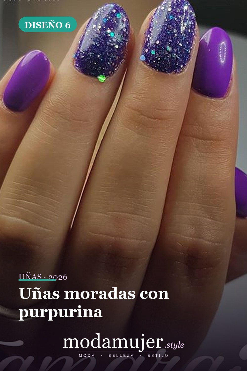 Uñas moradas con purpurina — Más de 60 encantadores y hermosos diseños de uñas morados