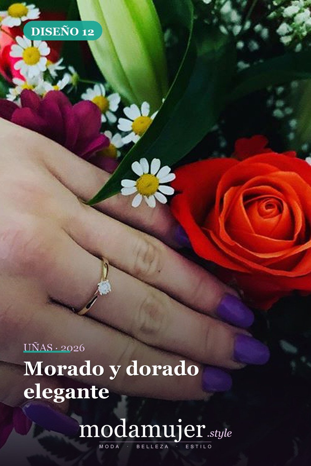 Morado y dorado elegante — Más de 60 encantadores y hermosos diseños de uñas morados