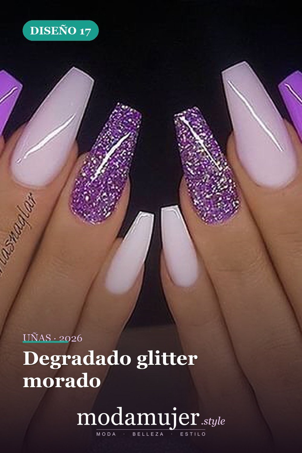 Degradado glitter morado — Más de 60 encantadores y hermosos diseños de uñas morados