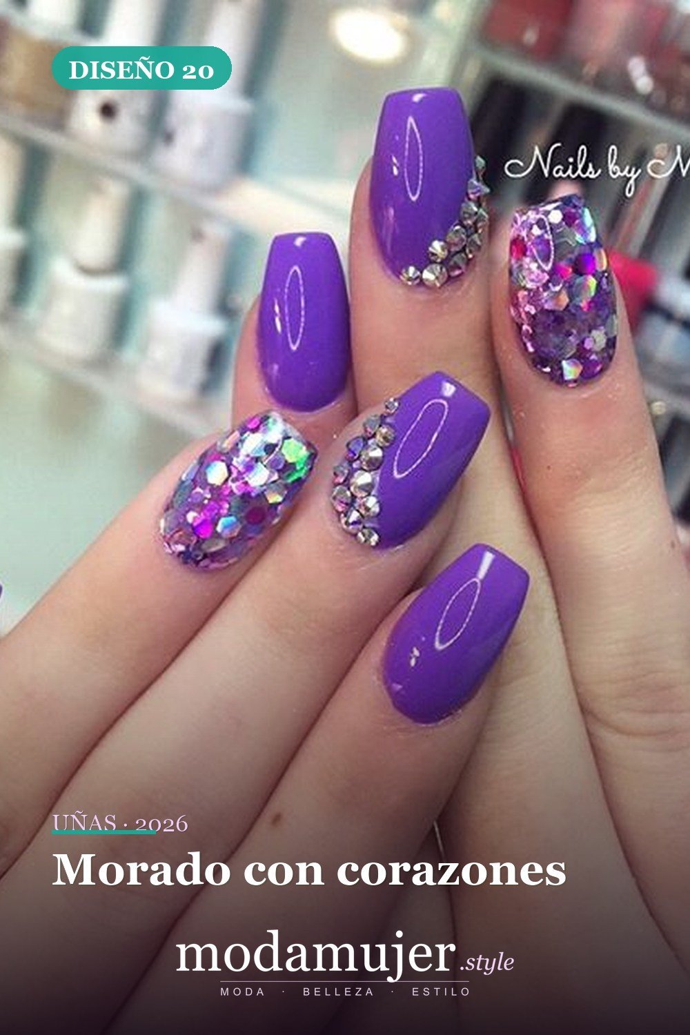 Morado con corazones — Más de 60 encantadores y hermosos diseños de uñas morados