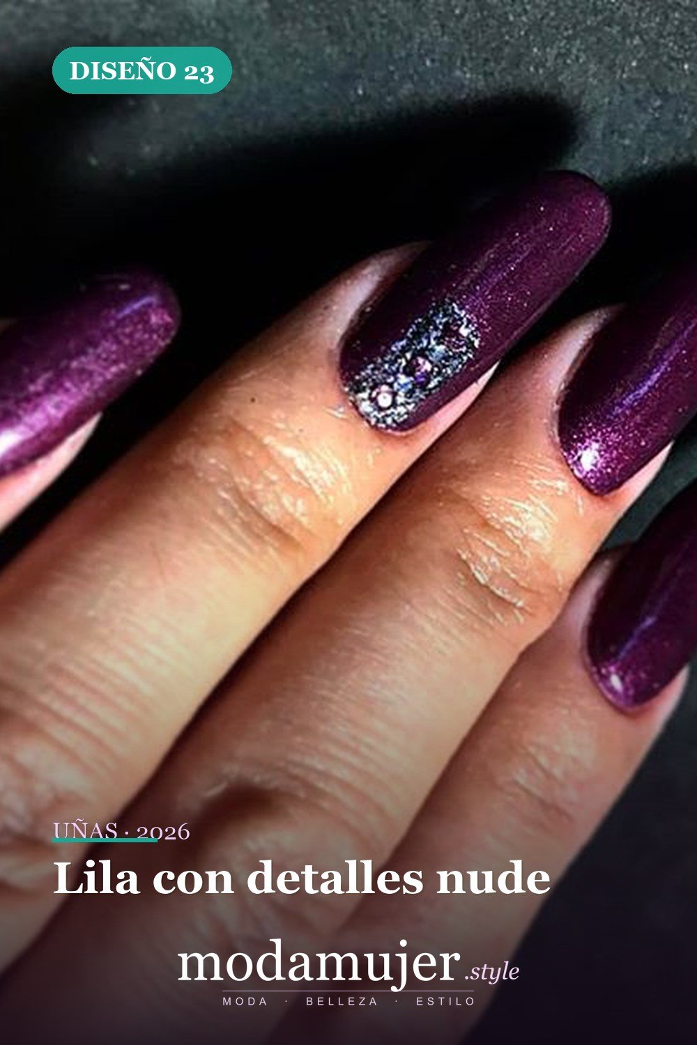 Lila con detalles nude — Más de 60 encantadores y hermosos diseños de uñas morados