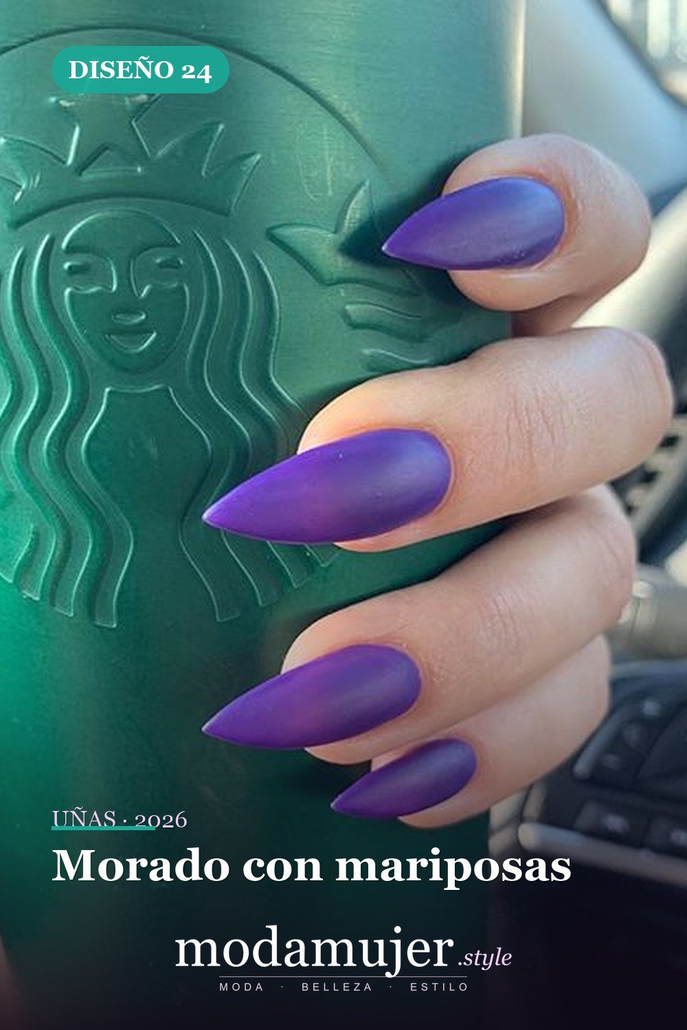 Morado con mariposas — Más de 60 encantadores y hermosos diseños de uñas morados