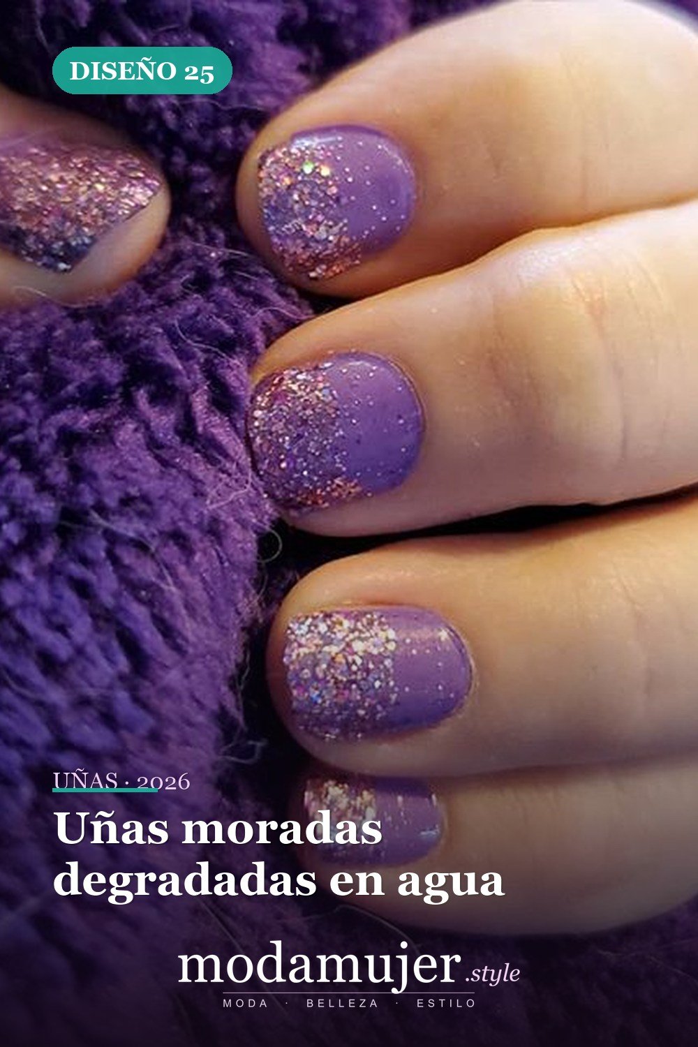 Uñas moradas degradadas en agua — Más de 60 encantadores y hermosos diseños de uñas morados