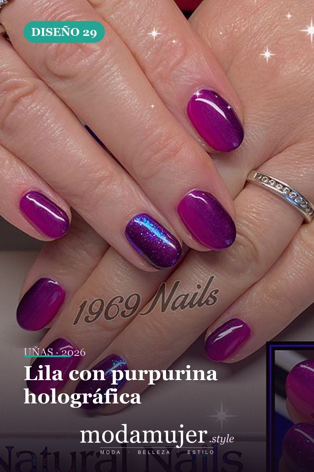 Lila con purpurina holográfica — Más de 60 encantadores y hermosos diseños de uñas morados