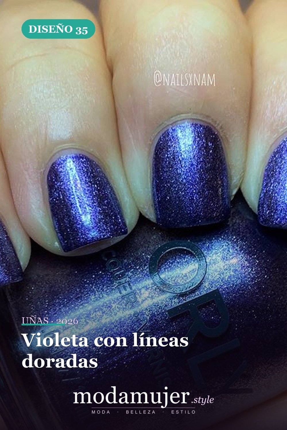 Violeta con líneas doradas — Más de 60 encantadores y hermosos diseños de uñas morados