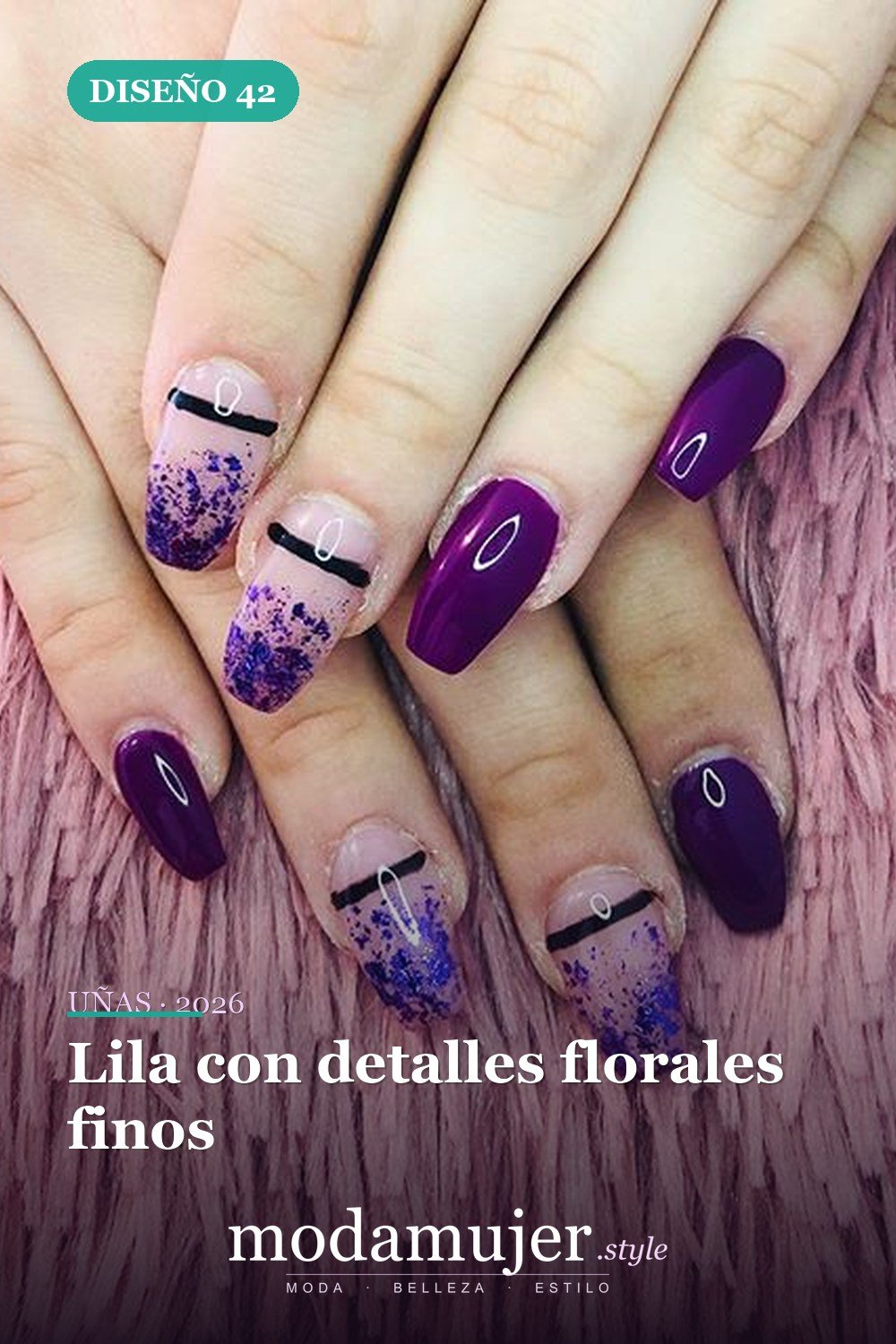 Lila con detalles florales finos — Más de 60 encantadores y hermosos diseños de uñas morados