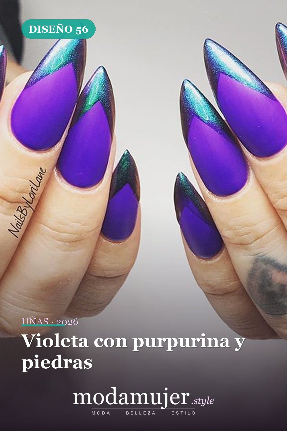 Violeta con purpurina y piedras — Más de 60 encantadores y hermosos diseños de uñas morados