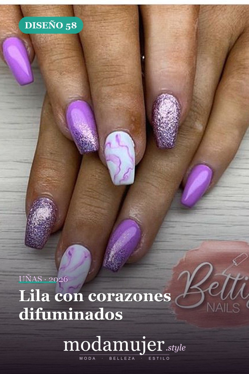 Lila con corazones difuminados — Más de 60 encantadores y hermosos diseños de uñas morados