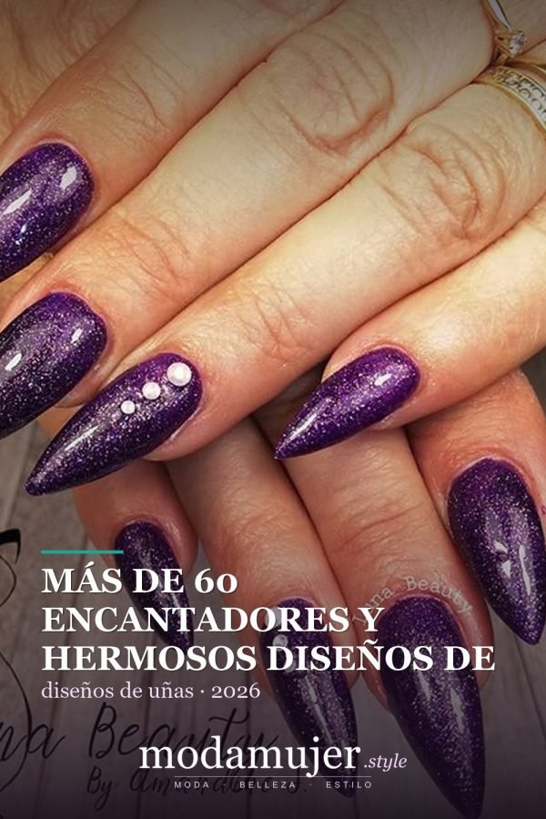 Más de 60 encantadores y hermosos diseños de uñas morados