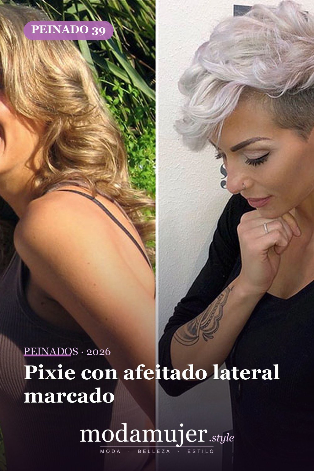 Pixie con afeitado lateral marcado — Más de 70 ideas de corte pixie para mujer en 2026