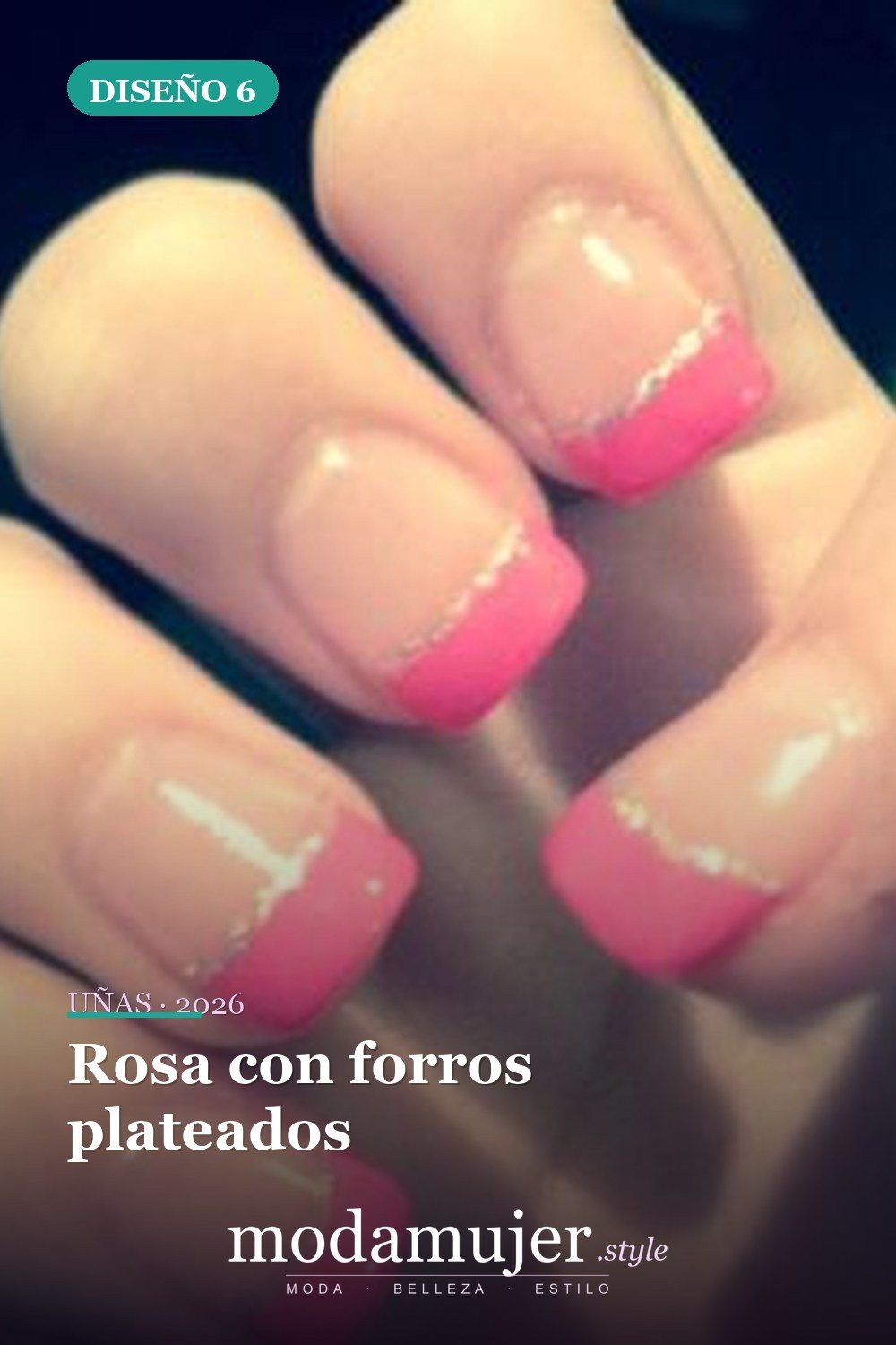 Rosa con forros plateados — Más de 90 ideas glamorosas de uñas de punta francesa: ¡todo sobre el rosa!