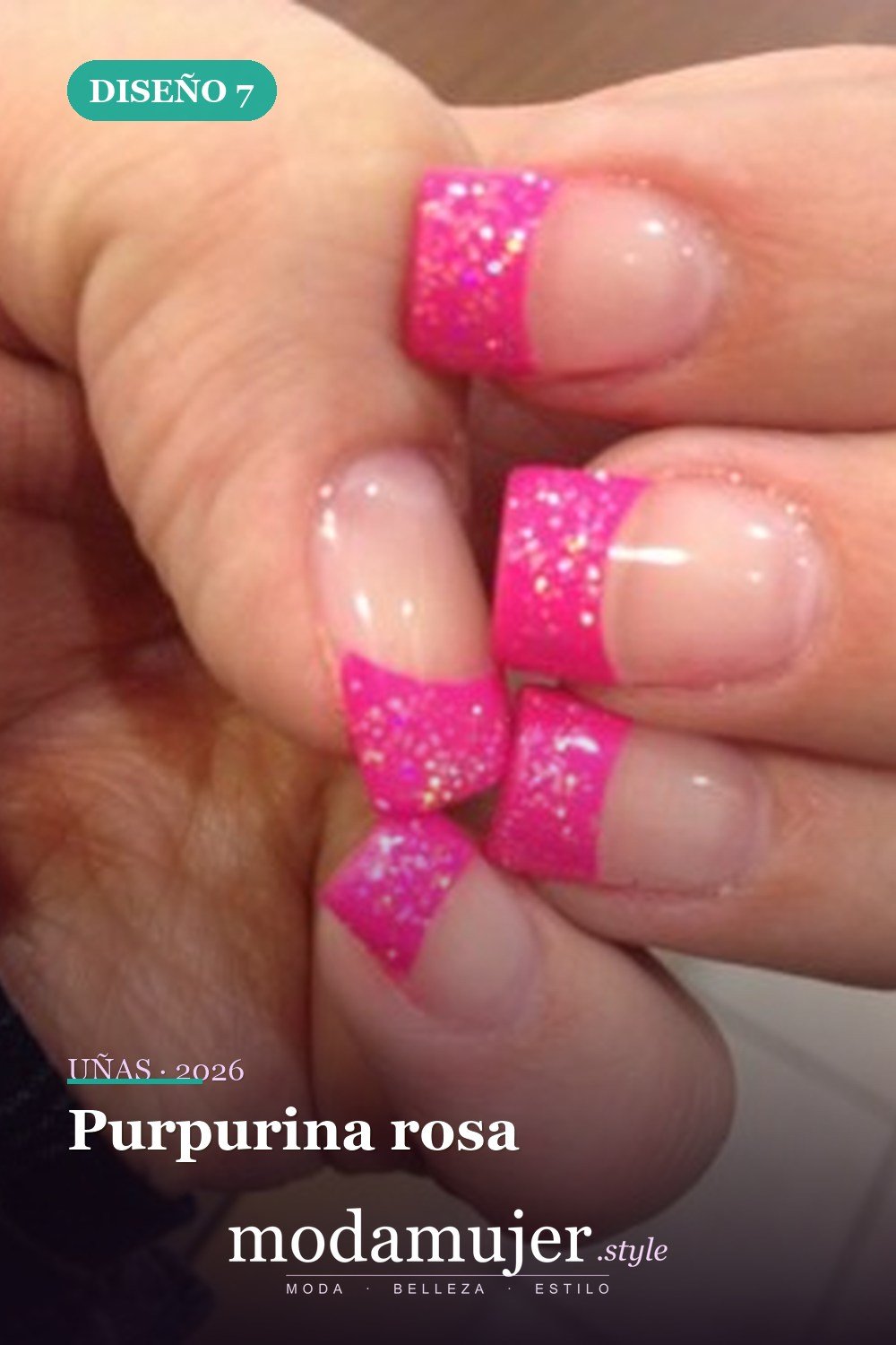 Purpurina rosa — Más de 90 ideas glamorosas de uñas de punta francesa: ¡todo sobre el rosa!