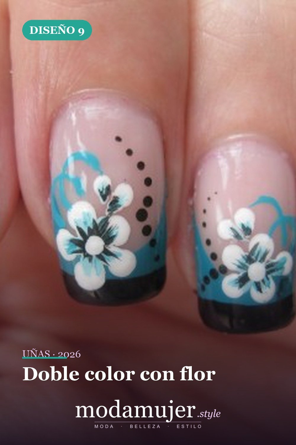 Doble color con flor — Más de 90 ideas glamorosas de uñas de punta francesa: ¡todo sobre el rosa!