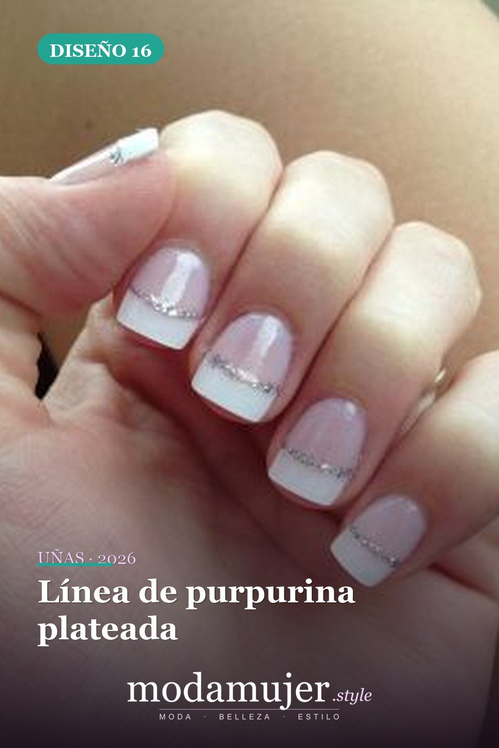 Línea de purpurina plateada — Más de 90 ideas glamorosas de uñas de punta francesa: ¡todo sobre el rosa!