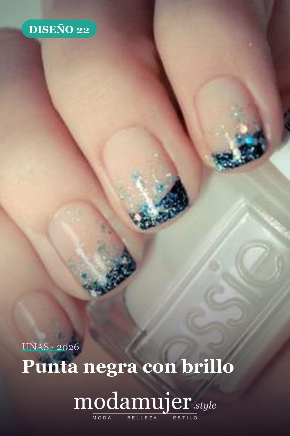 Punta negra con brillo — Más de 90 ideas glamorosas de uñas de punta francesa: ¡todo sobre el rosa!