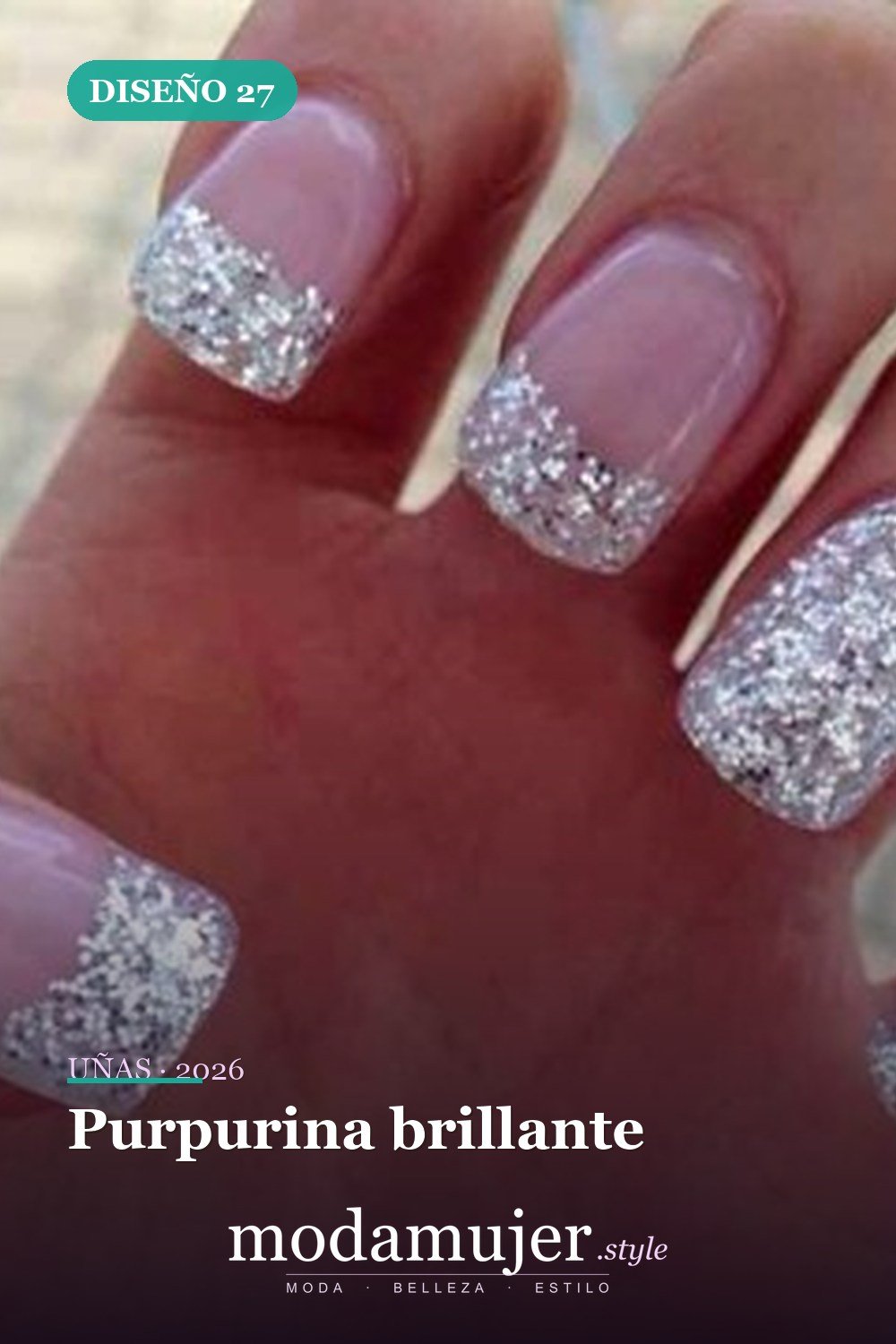 Purpurina brillante — Más de 90 ideas glamorosas de uñas de punta francesa: ¡todo sobre el rosa!