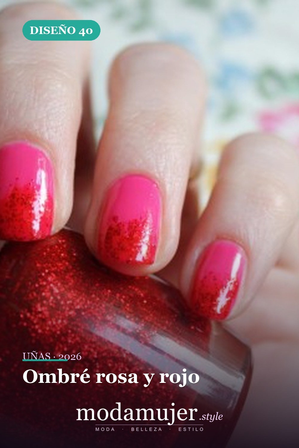 Ombré rosa y rojo — Más de 90 ideas glamorosas de uñas de punta francesa: ¡todo sobre el rosa!