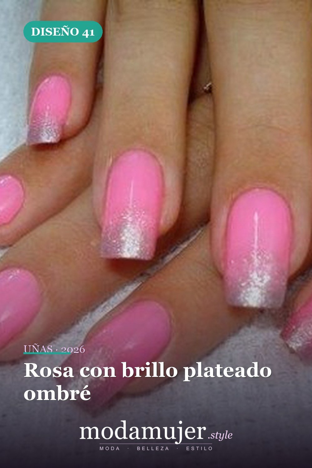 Rosa con brillo plateado ombré — Más de 90 ideas glamorosas de uñas de punta francesa: ¡todo sobre el rosa!