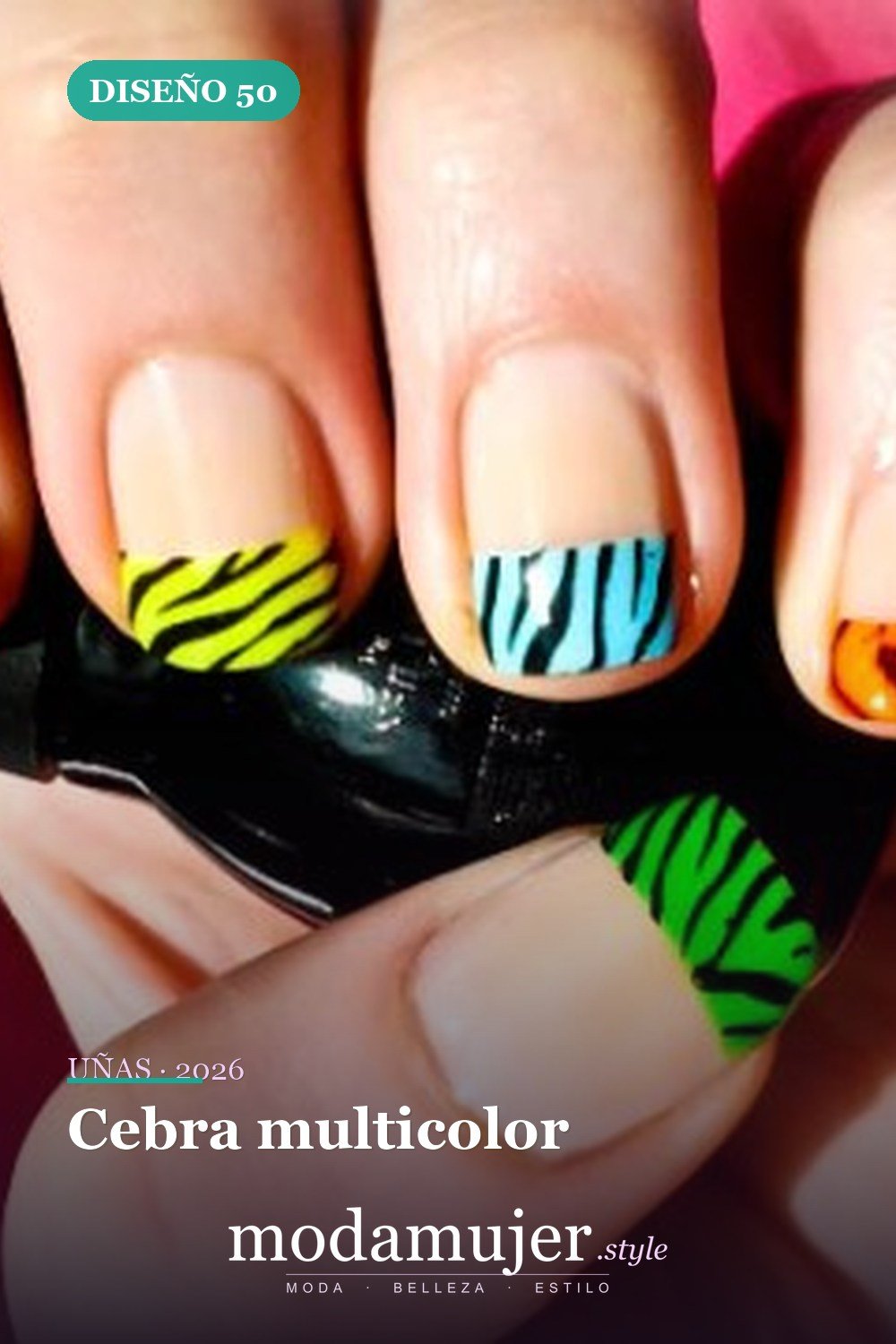 Cebra multicolor — Más de 90 ideas glamorosas de uñas de punta francesa: ¡todo sobre el rosa!