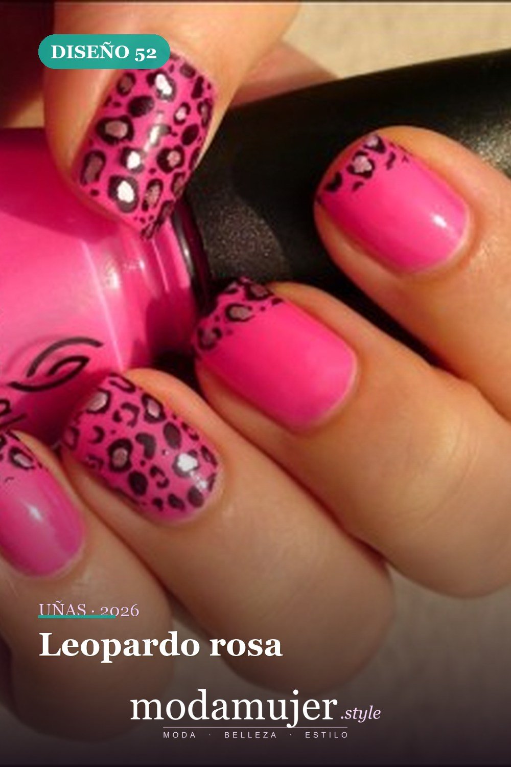 Leopardo rosa — Más de 90 ideas glamorosas de uñas de punta francesa: ¡todo sobre el rosa!