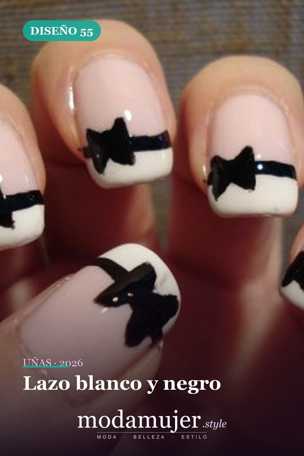 Lazo blanco y negro — Más de 90 ideas glamorosas de uñas de punta francesa: ¡todo sobre el rosa!