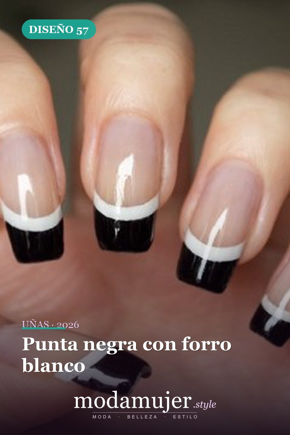 Punta negra con forro blanco — Más de 90 ideas glamorosas de uñas de punta francesa: ¡todo sobre el rosa!