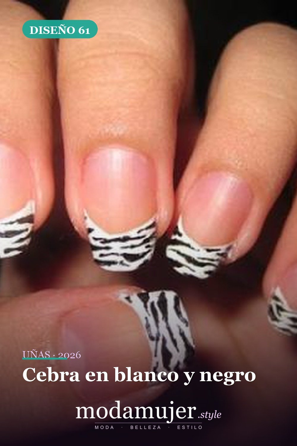 Cebra en blanco y negro — Más de 90 ideas glamorosas de uñas de punta francesa: ¡todo sobre el rosa!
