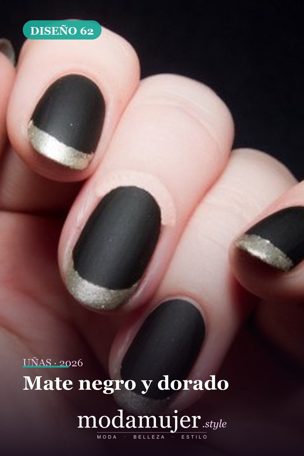 Mate negro y dorado — Más de 90 ideas glamorosas de uñas de punta francesa: ¡todo sobre el rosa!
