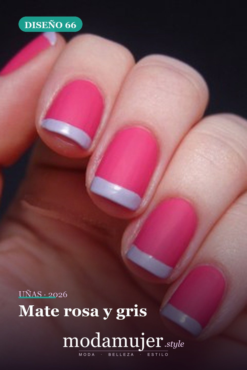 Mate rosa y gris — Más de 90 ideas glamorosas de uñas de punta francesa: ¡todo sobre el rosa!